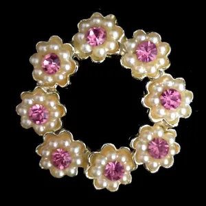 1960s Pink Rhinestone & Pearl Circle Pin