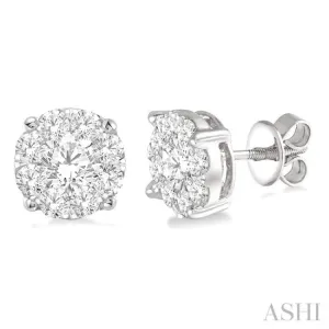 2 1/10 Ctw Lovebright Round Cut Diamond Earrings in 14K White Gold