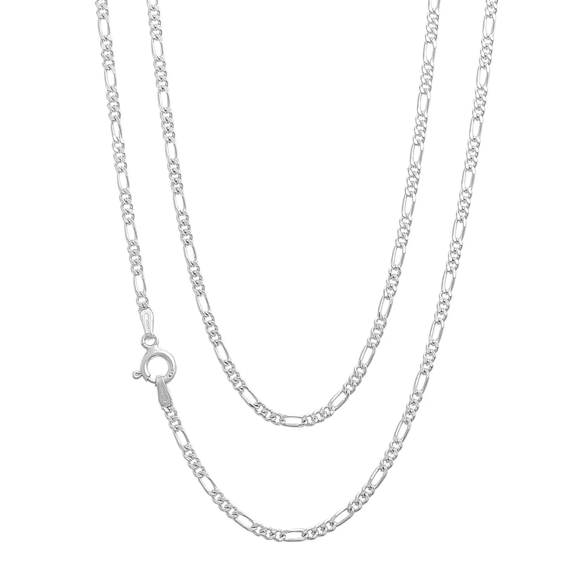 2mm Diamond Cut Figaro Silver Chain Necklace for Men and Women | Made In Italy