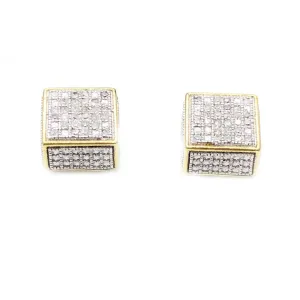 3D Cube .17cttw Diamond Earrings Yellow .925 Sterling Silver