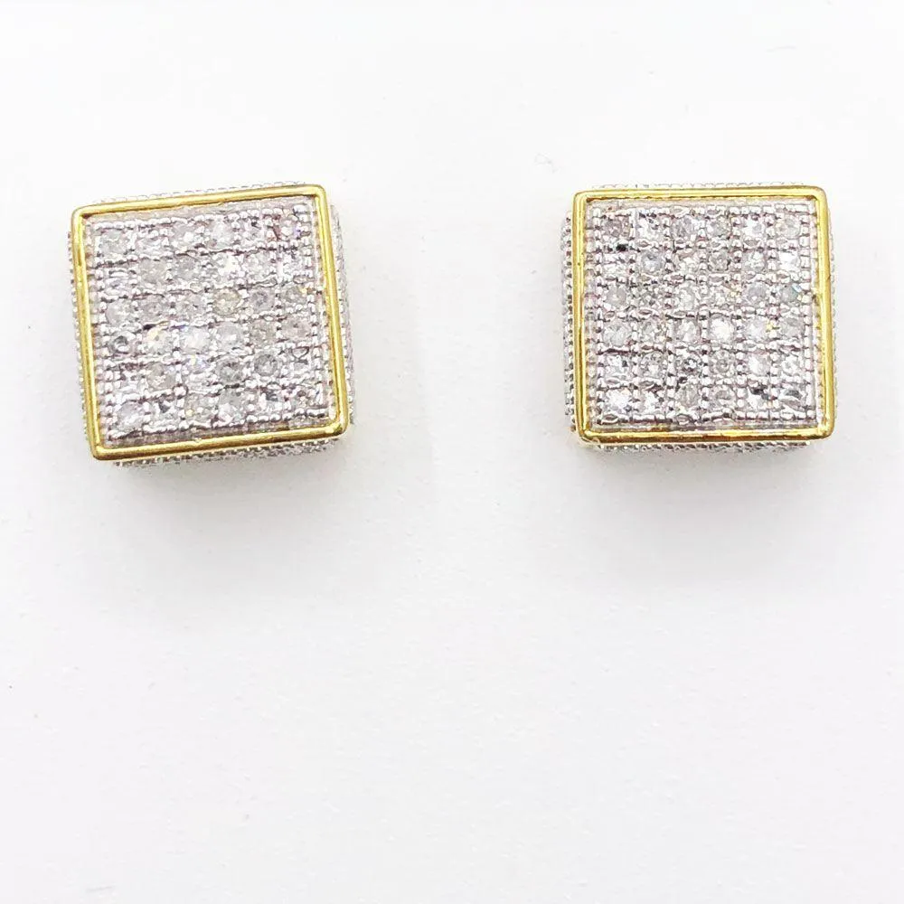 3D Cube .17cttw Diamond Earrings Yellow .925 Sterling Silver