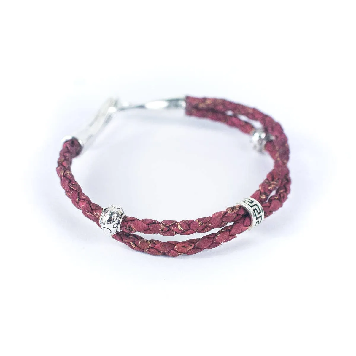 3mm round red braided cork  handmade bracelet BR-412-5