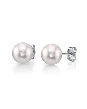 9.0-9.5mm White Akoya Round Pearl Stud Earrings