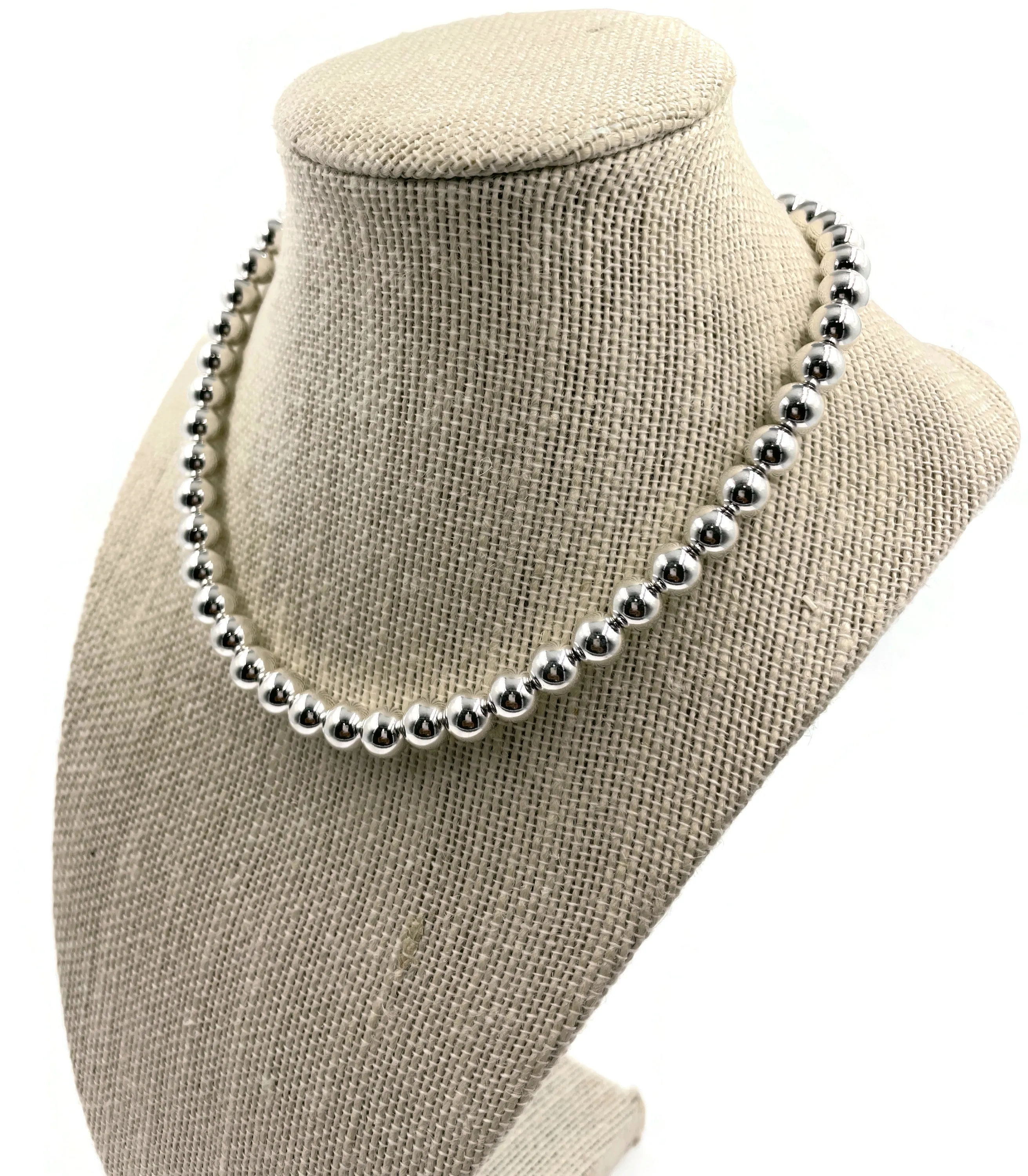 925 Sterling Silver 5 MM Beaded Ball Necklace - Design#08