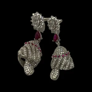 925 Sterling Silver CZ Studded Earrings / Jhumki - Design#01