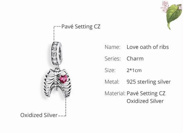 925 Sterling Silver Pendant Charm Jewelry Love Skeleton ECC1459 Without Chain