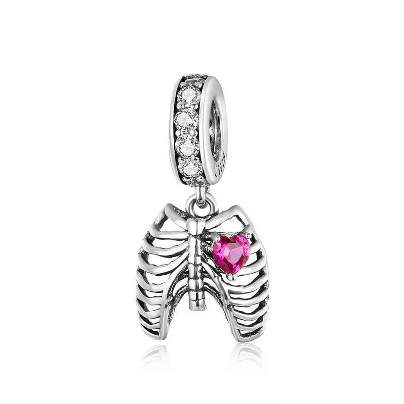 925 Sterling Silver Pendant Charm Jewelry Love Skeleton ECC1459 Without Chain