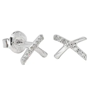 9ct White Gold Diamond Kiss Earrings