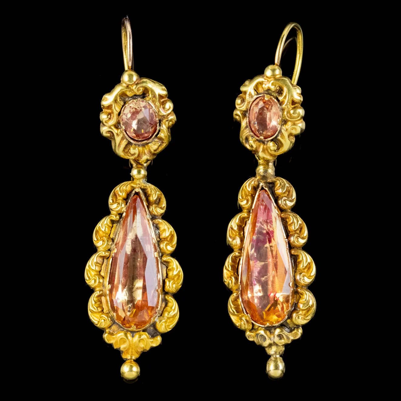 Antique Georgian Brooch And Earrings Set 18ct Gold Pink Quartz And Paste Circa 1800