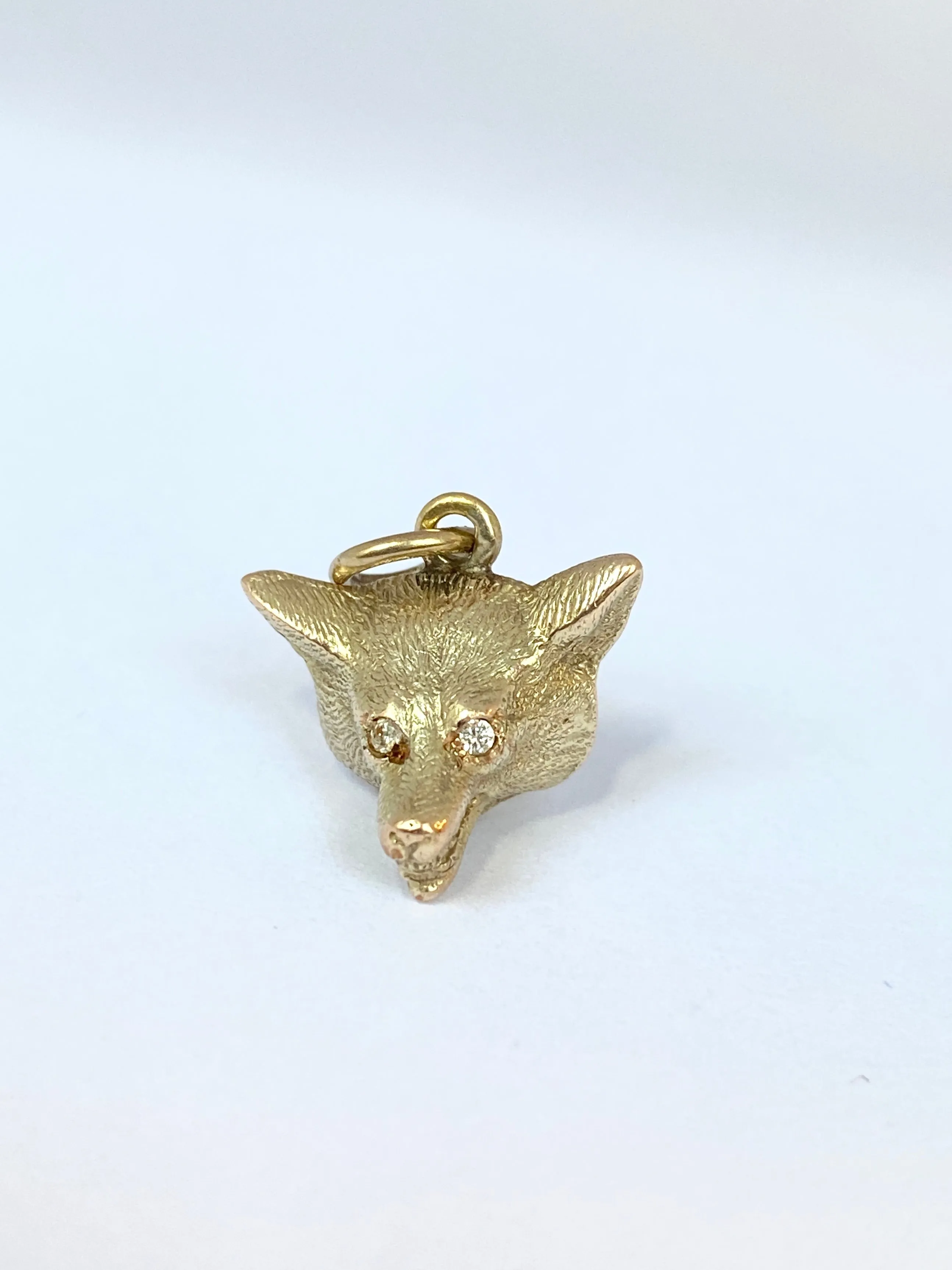 Antique, Large 9ct Gold Fox Head Pendant/Charm with Diamond eyes.