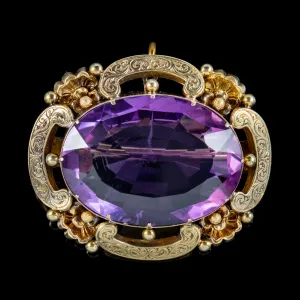 Antique Victorian Amethyst Brooch 18Ct Gold 30Ct Amethyst Circa 1900