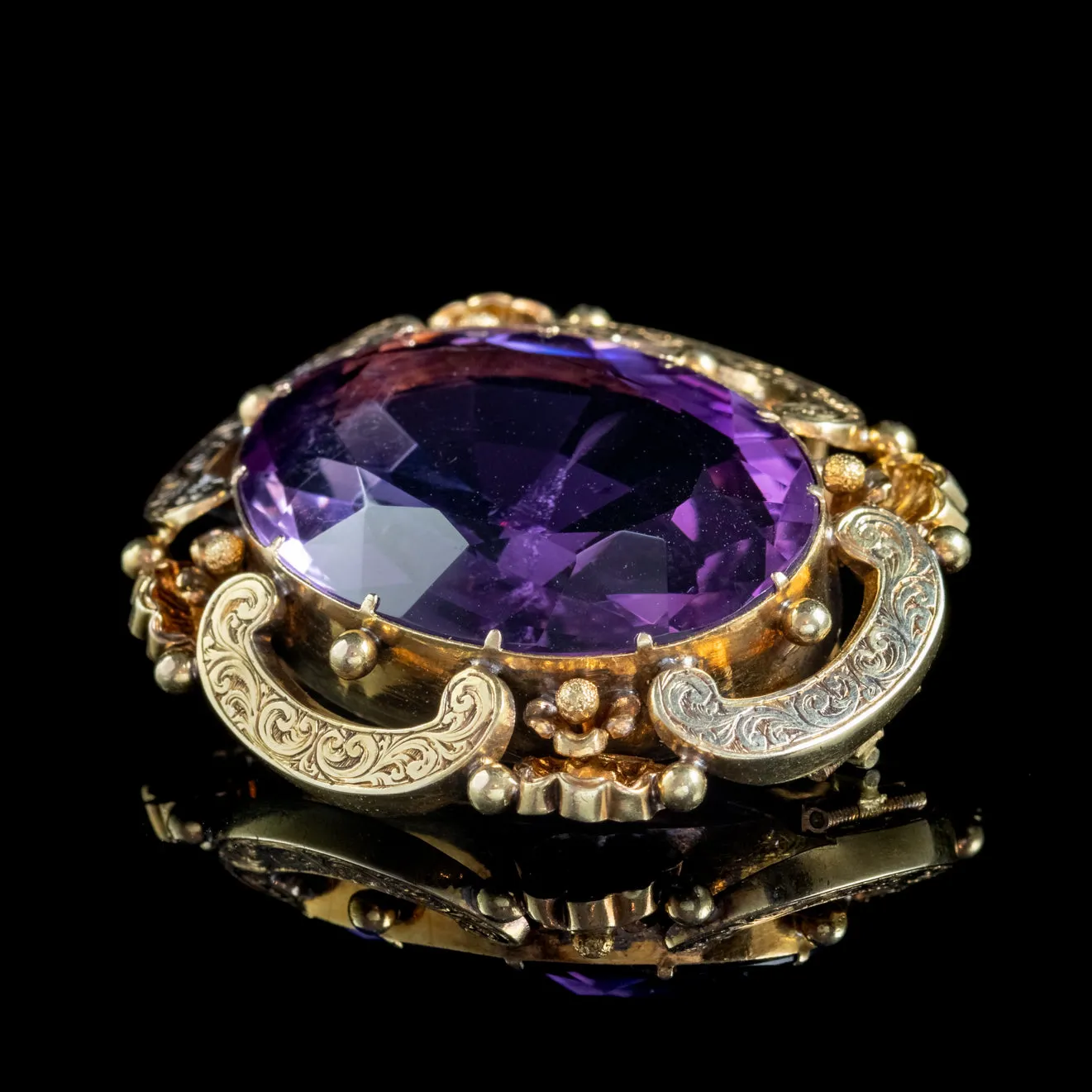 Antique Victorian Amethyst Brooch 18Ct Gold 30Ct Amethyst Circa 1900