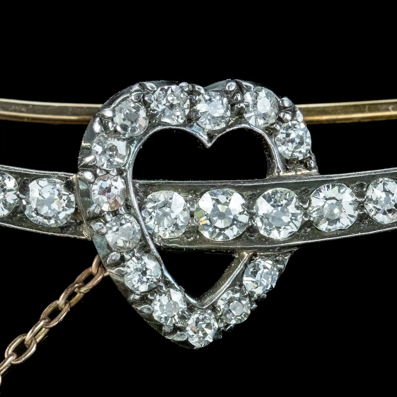 Antique Victorian Diamond Crescent Heart Brooch 2.5ct Of Diamond With Box