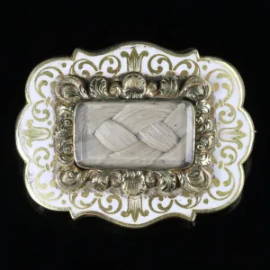 Antique Victorian Mourning Brooch White Enamel 9ct Gold