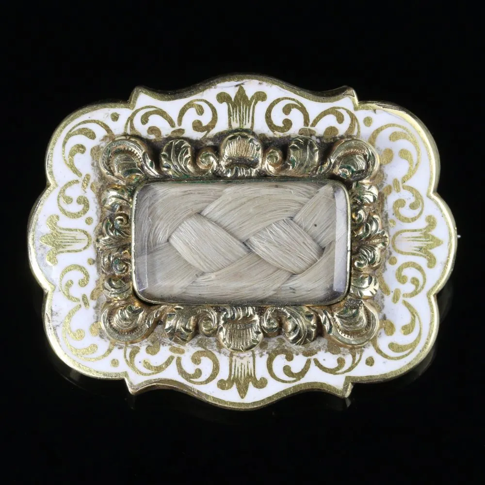 Antique Victorian Mourning Brooch White Enamel 9ct Gold