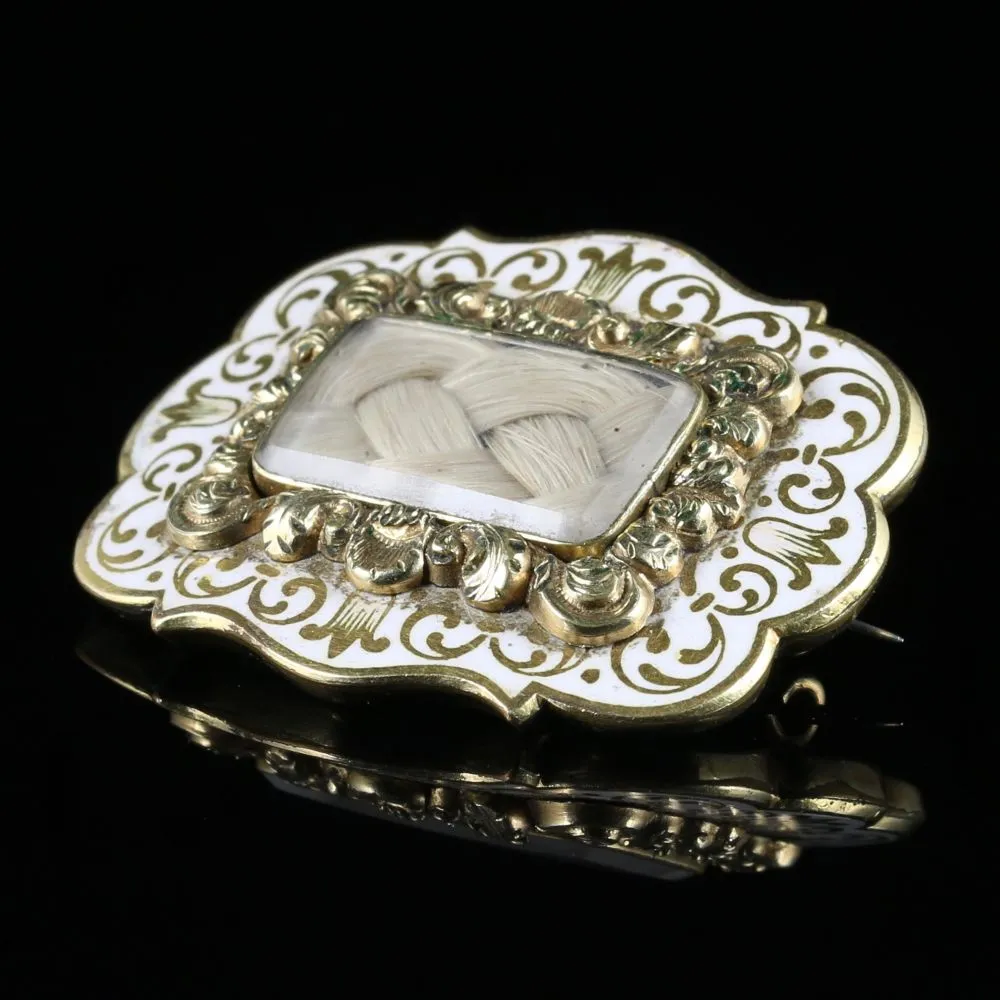 Antique Victorian Mourning Brooch White Enamel 9ct Gold