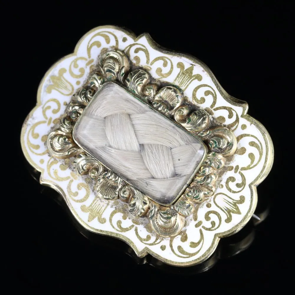 Antique Victorian Mourning Brooch White Enamel 9ct Gold