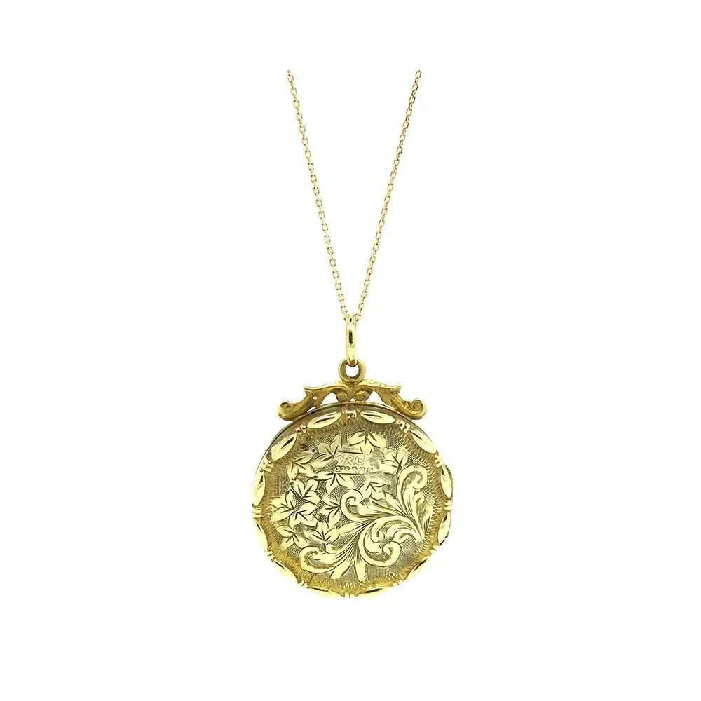 Antique Victorian Ornate 9ct Gold Locket Necklace