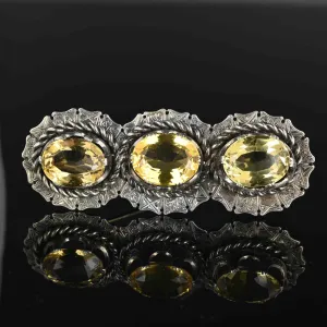 Antique Victorian Silver Engraved 27 CWT Citrine Brooch, Xtra Large