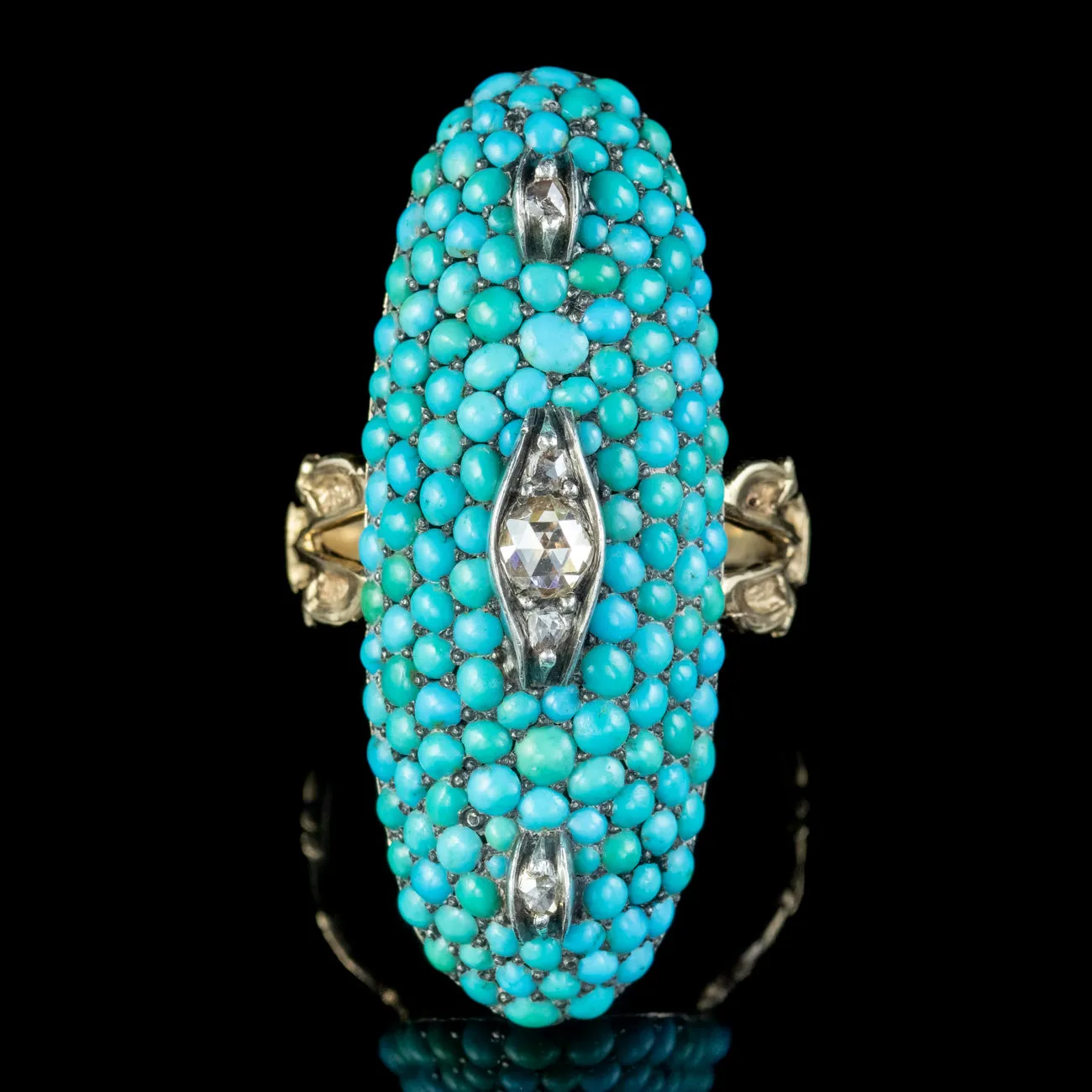 Antique Victorian Turquoise Diamond Navette Ring