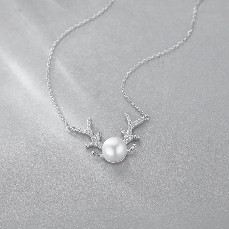 Antlers Pearl 925 Silver Necklace Clavicle Chain