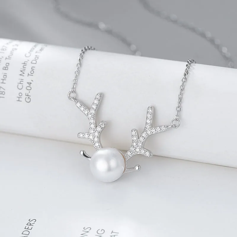 Antlers Pearl 925 Silver Necklace Clavicle Chain