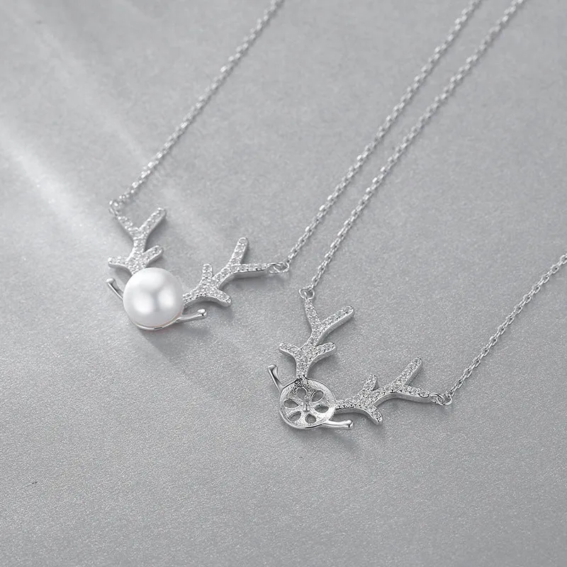 Antlers Pearl 925 Silver Necklace Clavicle Chain