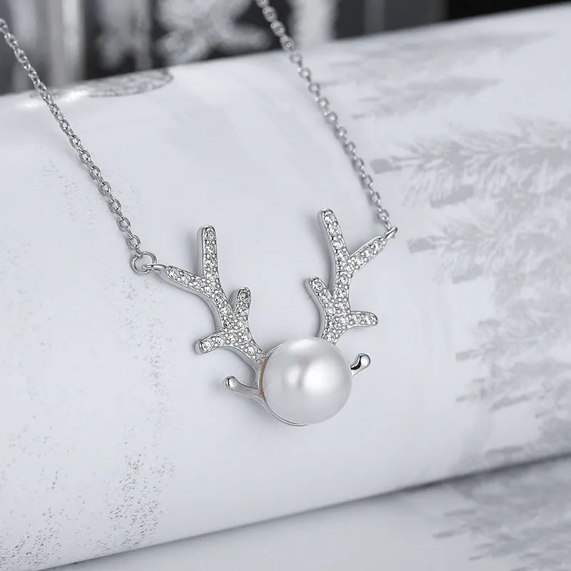 Antlers Pearl 925 Silver Necklace Clavicle Chain