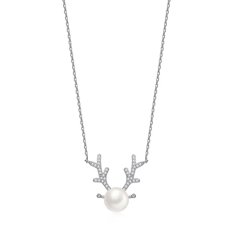 Antlers Pearl 925 Silver Necklace Clavicle Chain