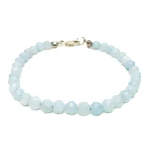 Aquamarine Faceted 4mm Bracelet With Sterling Silver Lobster Clasp