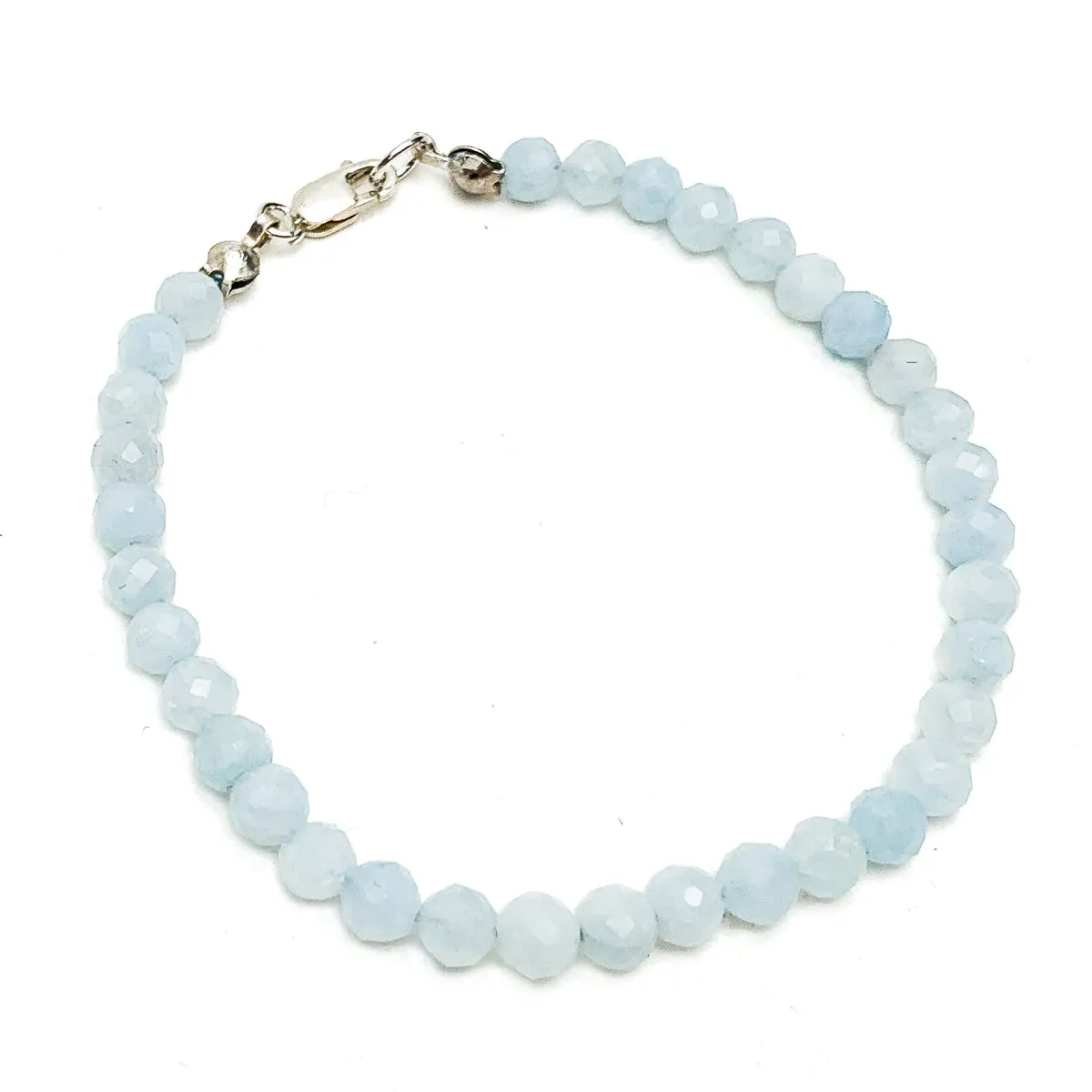 Aquamarine Faceted 4mm Bracelet With Sterling Silver Lobster Clasp