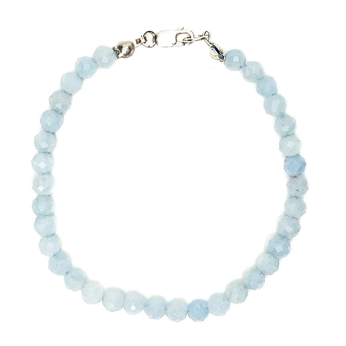 Aquamarine Faceted 4mm Bracelet With Sterling Silver Lobster Clasp