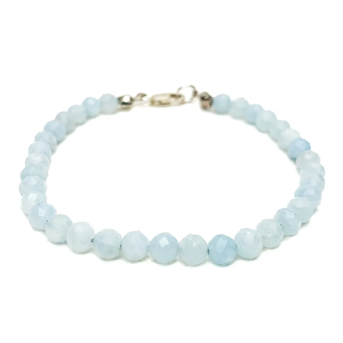 Aquamarine Faceted 4mm Bracelet With Sterling Silver Lobster Clasp