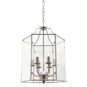 Arcadia 6 Light Lantern Pendant Satin Chrome with Clear Glass