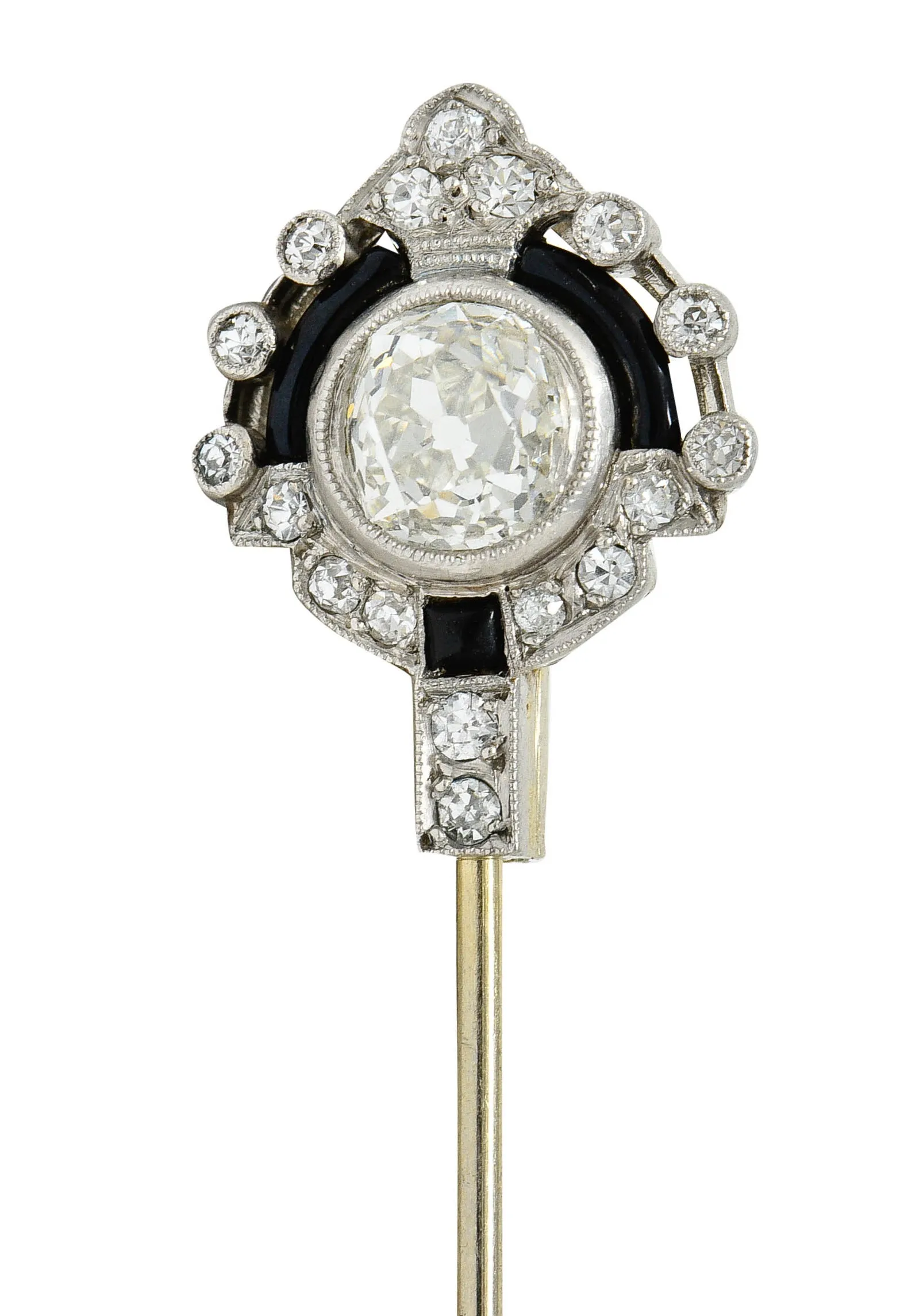 Art Deco 3.07 CTW Diamond Onyx Platinum Jabot Stickpin