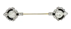 Art Deco 3.07 CTW Diamond Onyx Platinum Jabot Stickpin