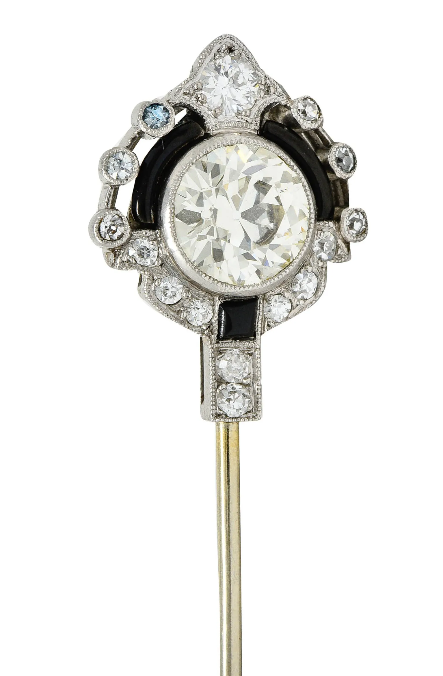 Art Deco 3.07 CTW Diamond Onyx Platinum Jabot Stickpin