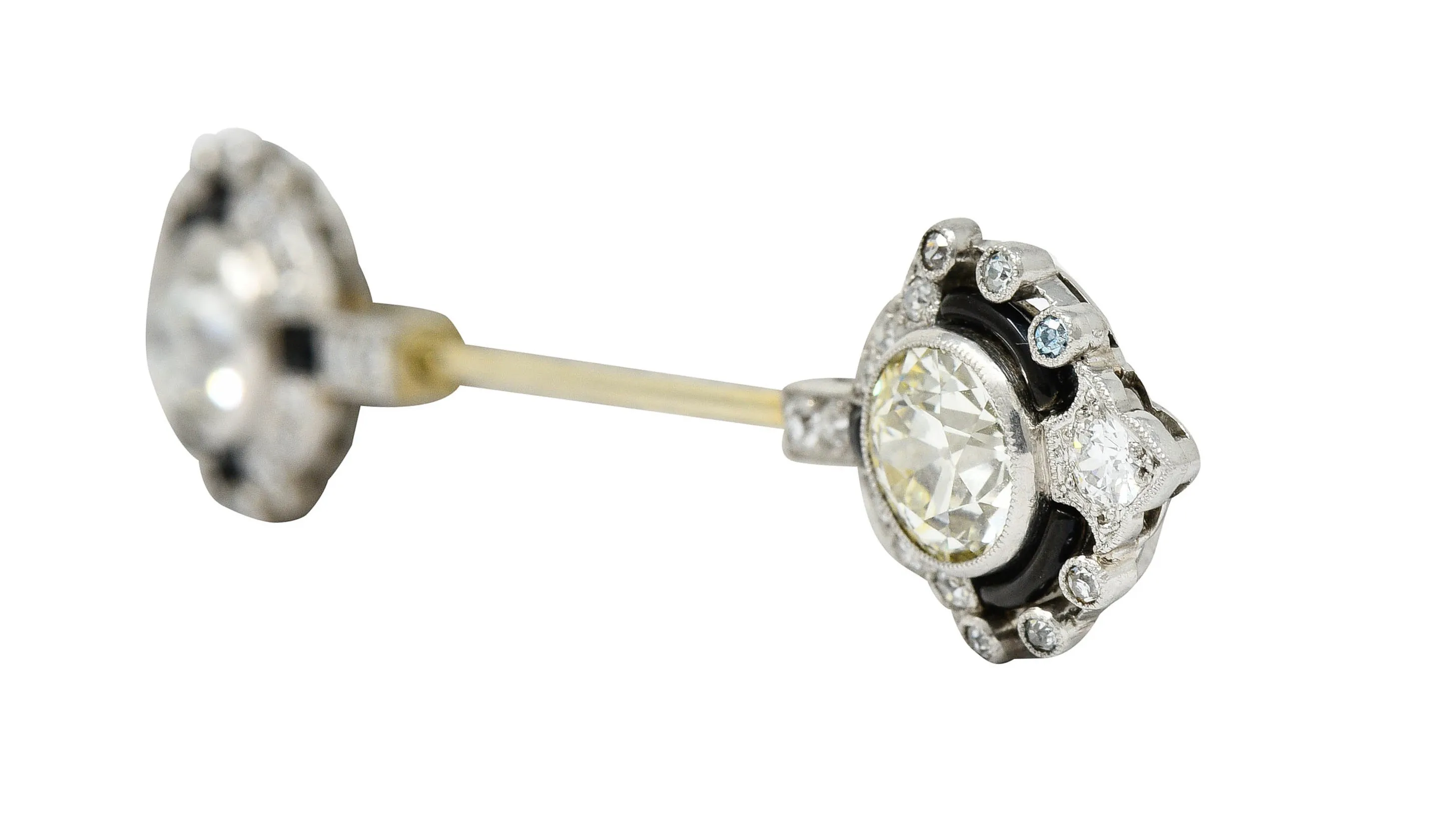 Art Deco 3.07 CTW Diamond Onyx Platinum Jabot Stickpin