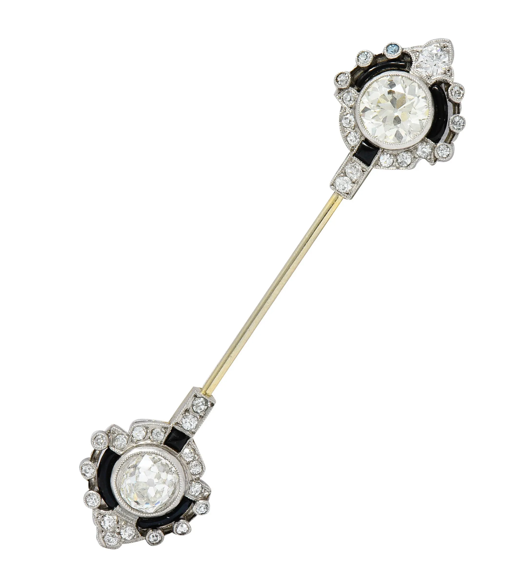 Art Deco 3.07 CTW Diamond Onyx Platinum Jabot Stickpin