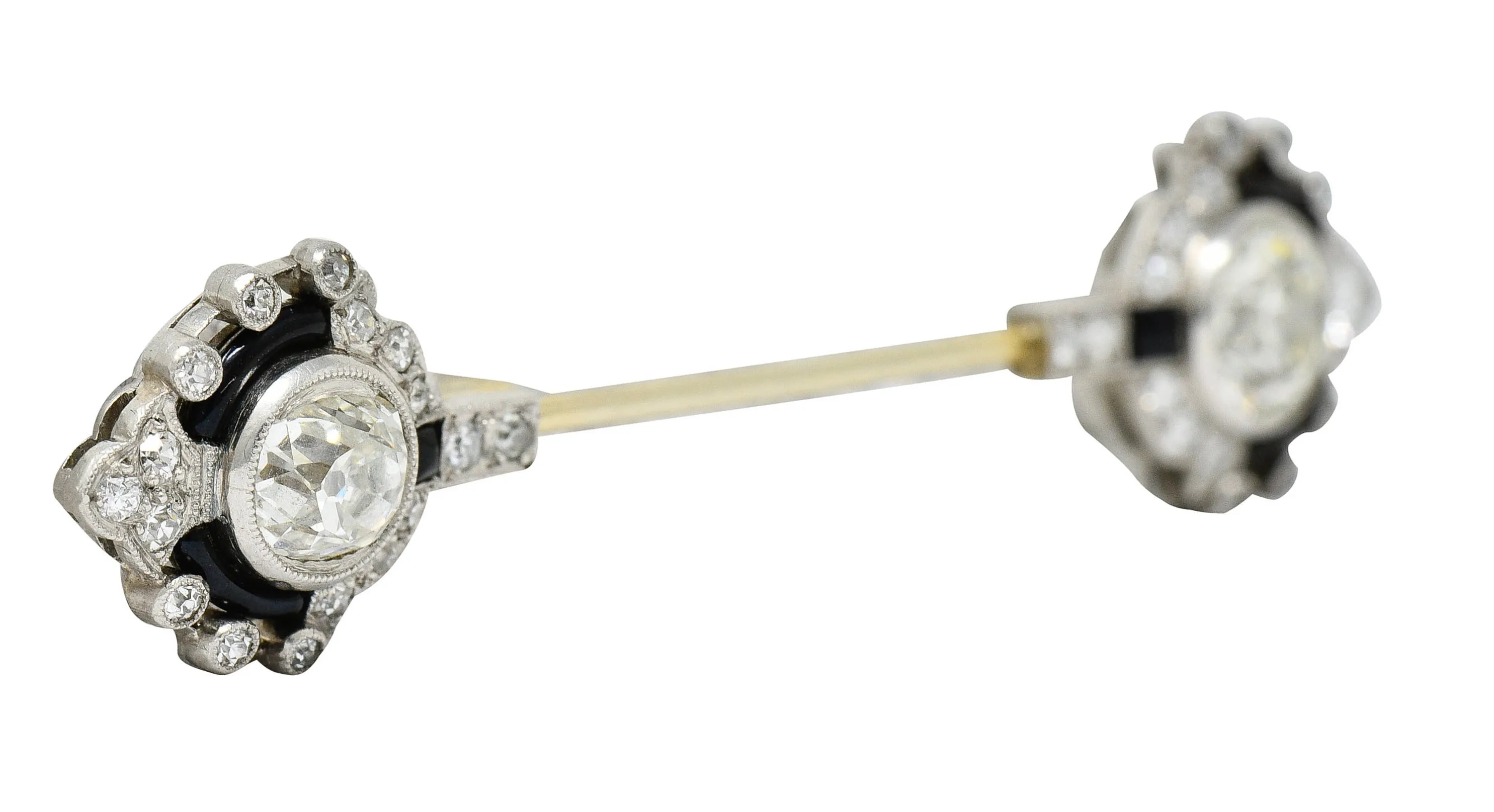 Art Deco 3.07 CTW Diamond Onyx Platinum Jabot Stickpin