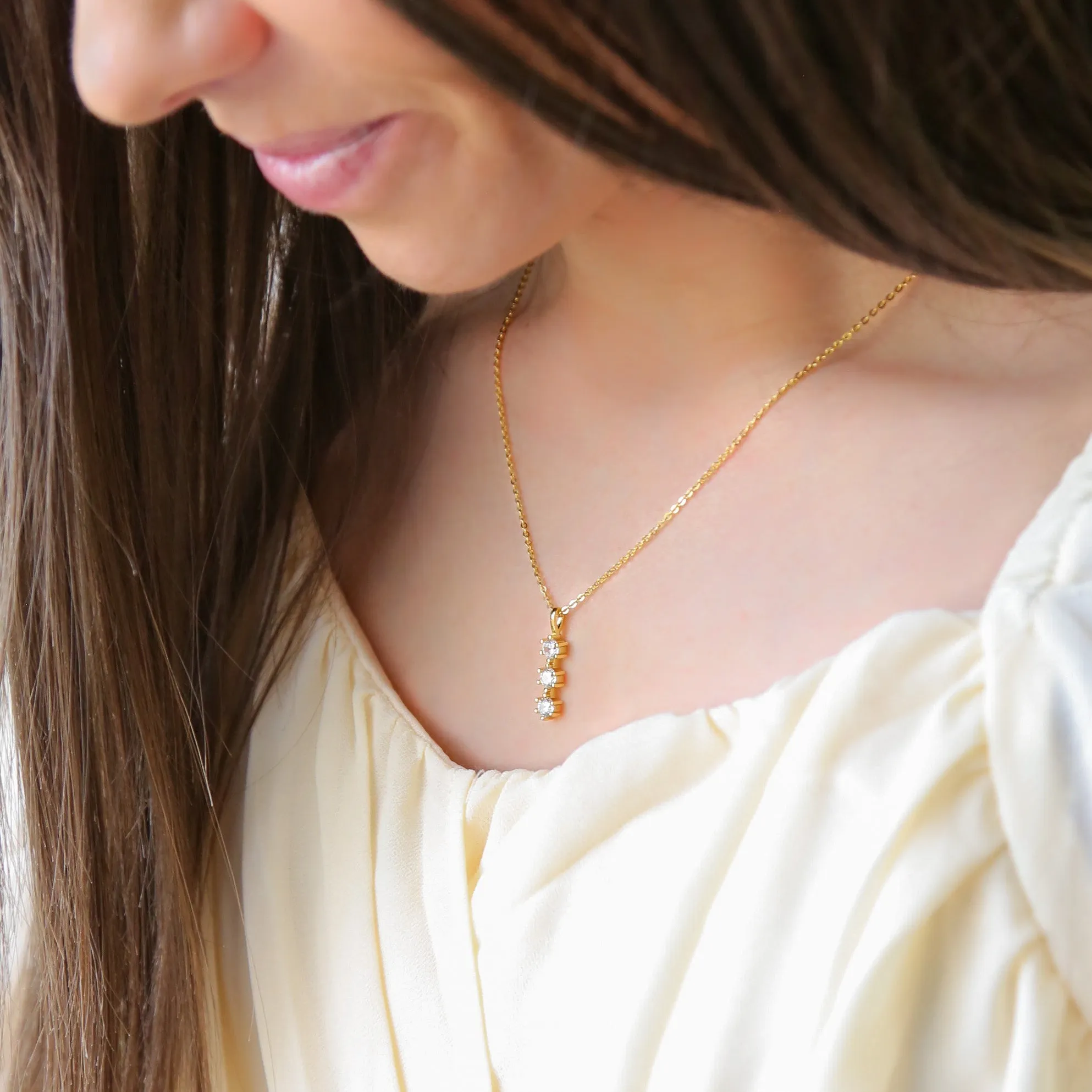 BEACON - Silver or Gold Triple Zircon Necklace