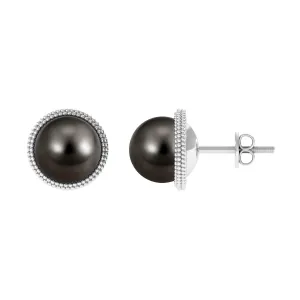 Beaded Bezel Set Tahitian Pearl Solitaire Gold Stud Earring