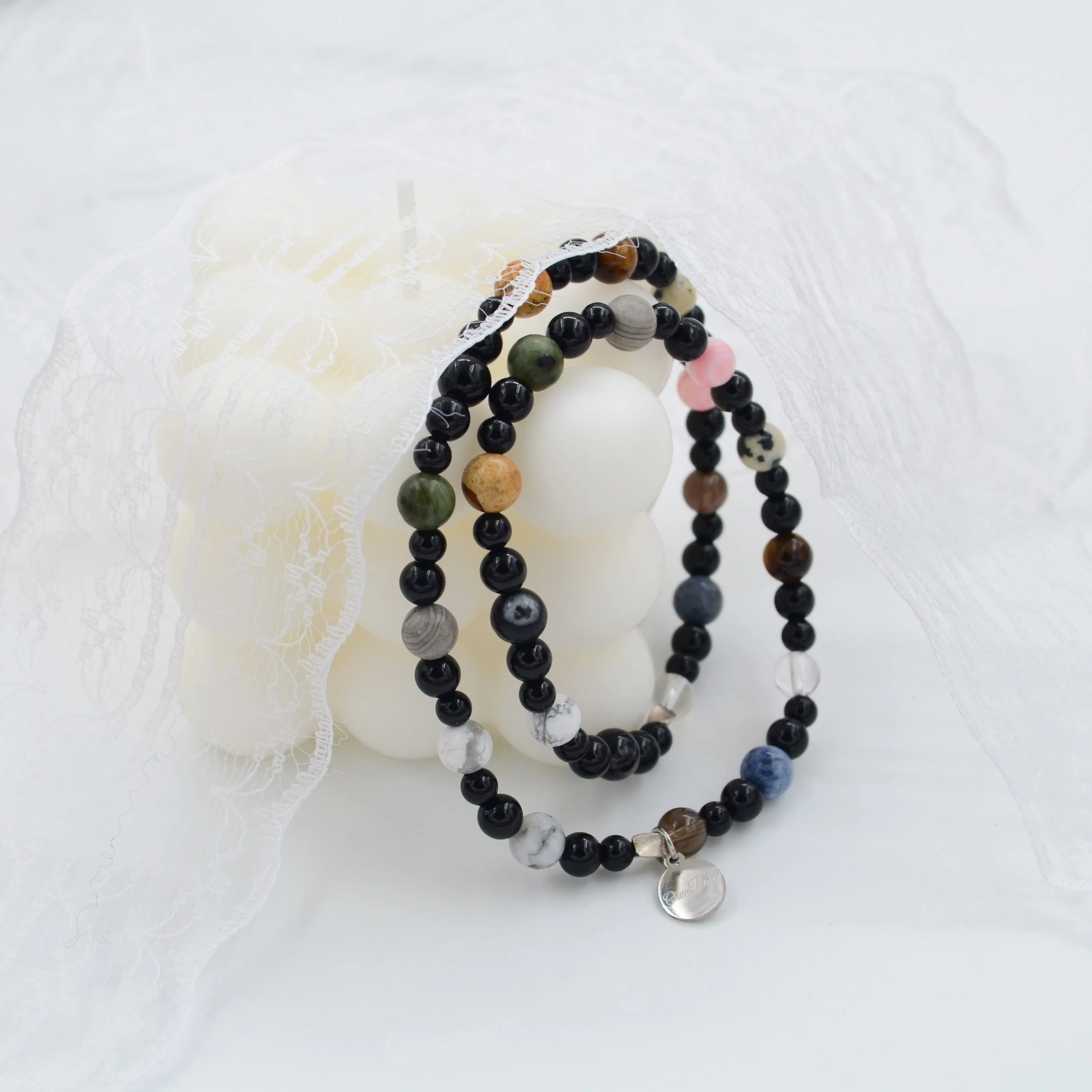 Black Agate Planet Double Loop Jewel Bracelet