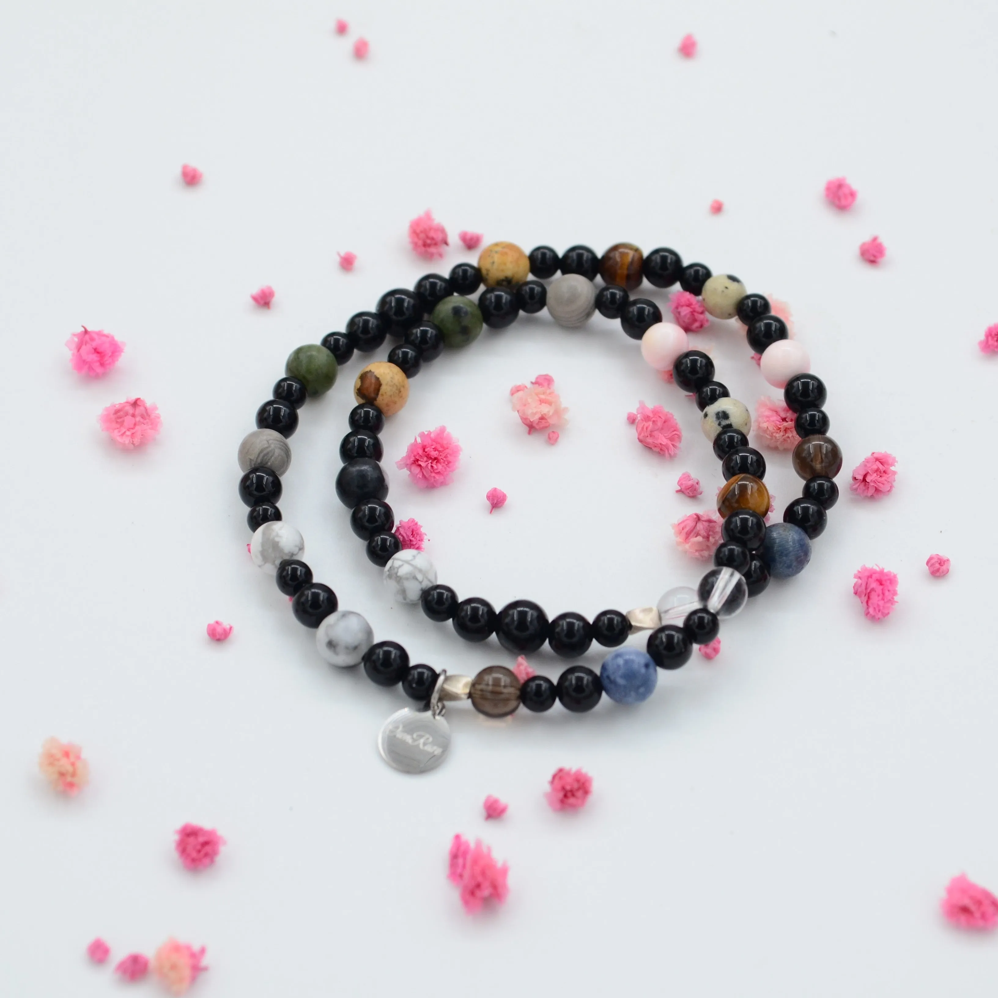 Black Agate Planet Double Loop Jewel Bracelet