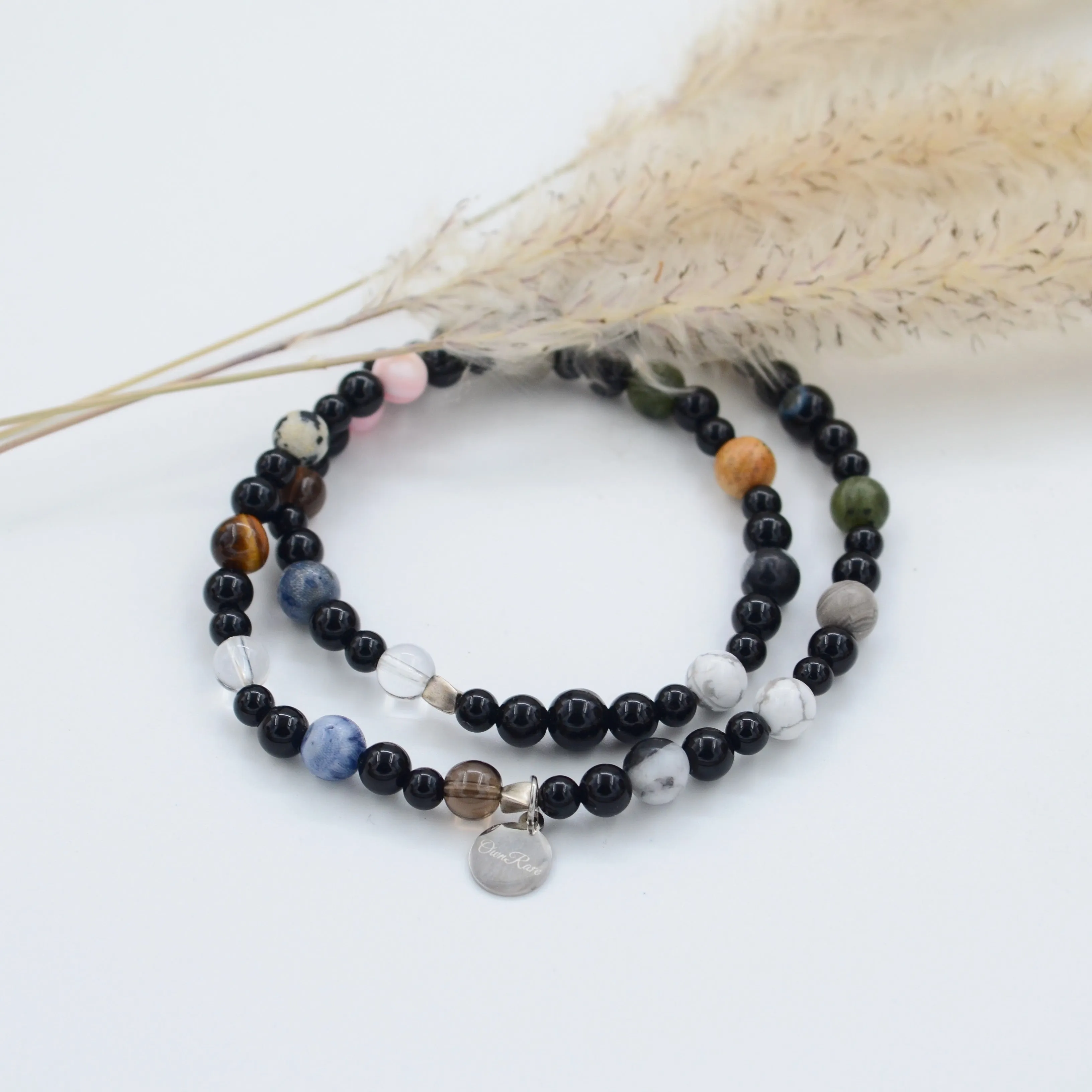 Black Agate Planet Double Loop Jewel Bracelet