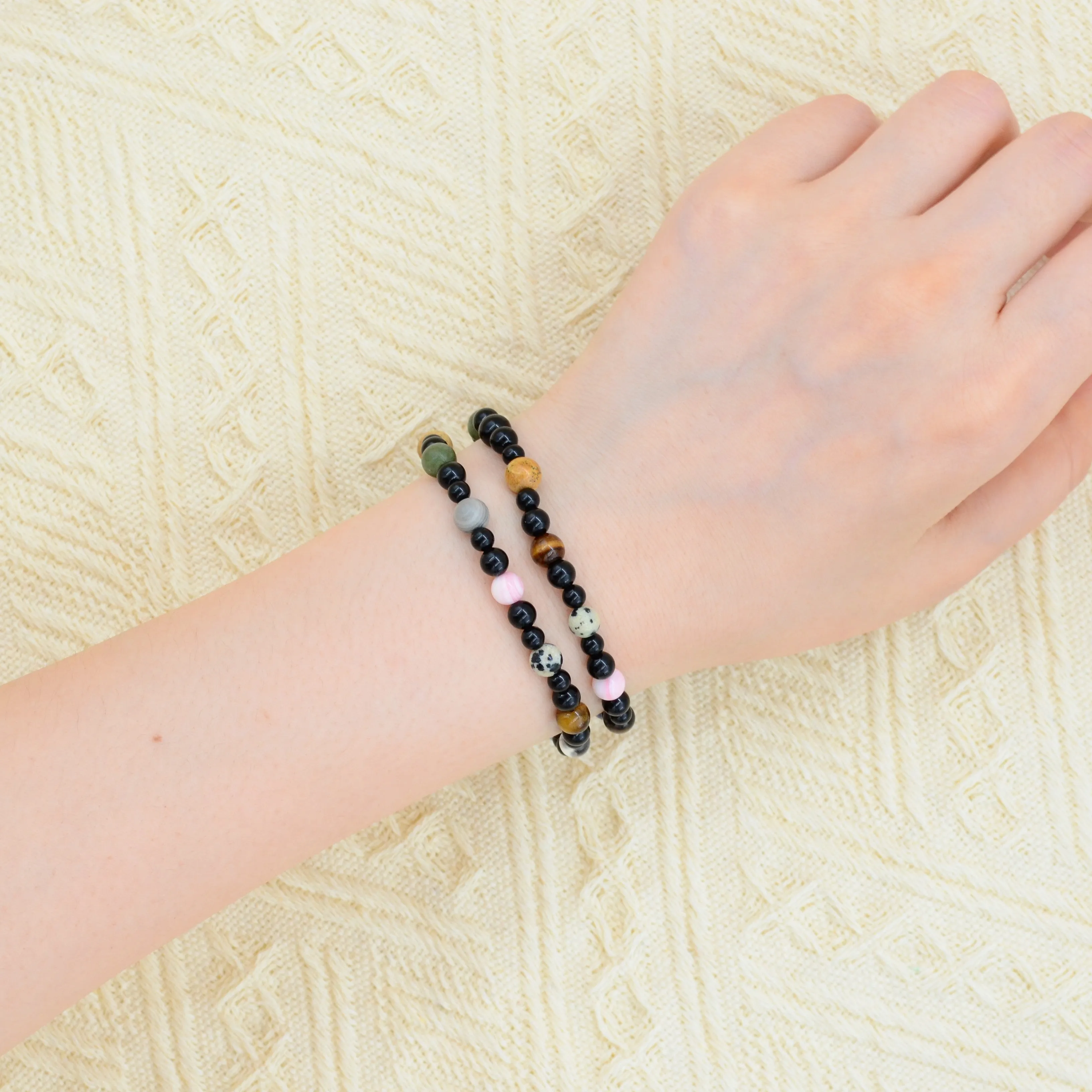 Black Agate Planet Double Loop Jewel Bracelet