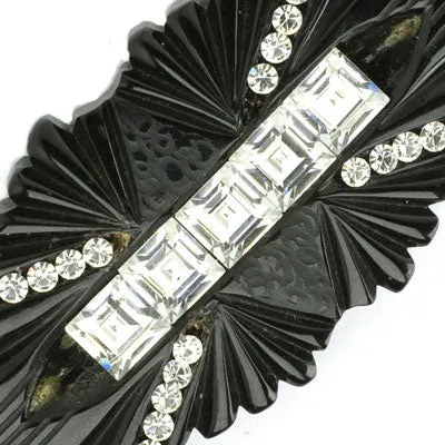 Black Bakelite & Diamanté Art Deco Brooch