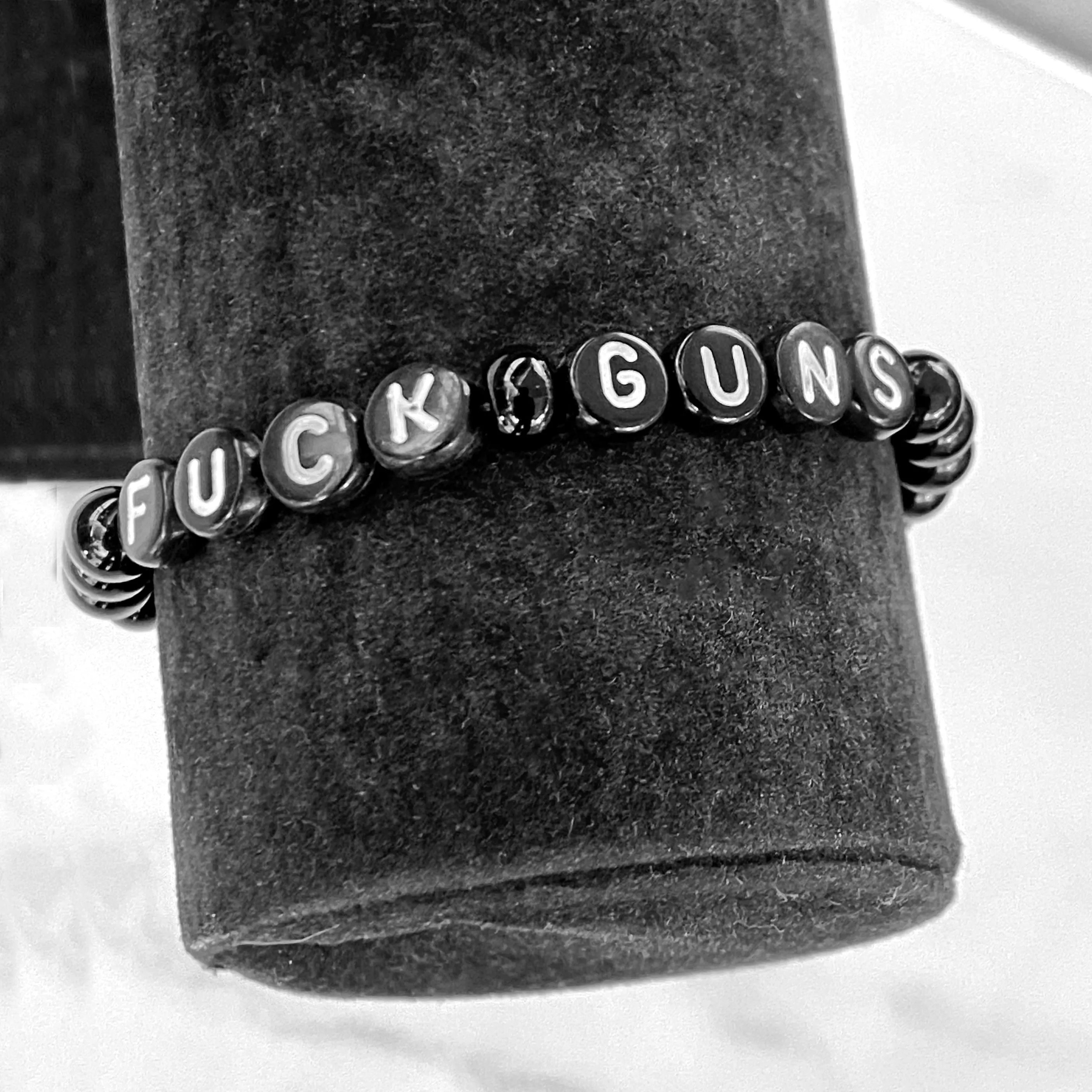 Black Onyx gemstone Fuck Guns stretch Bracelet