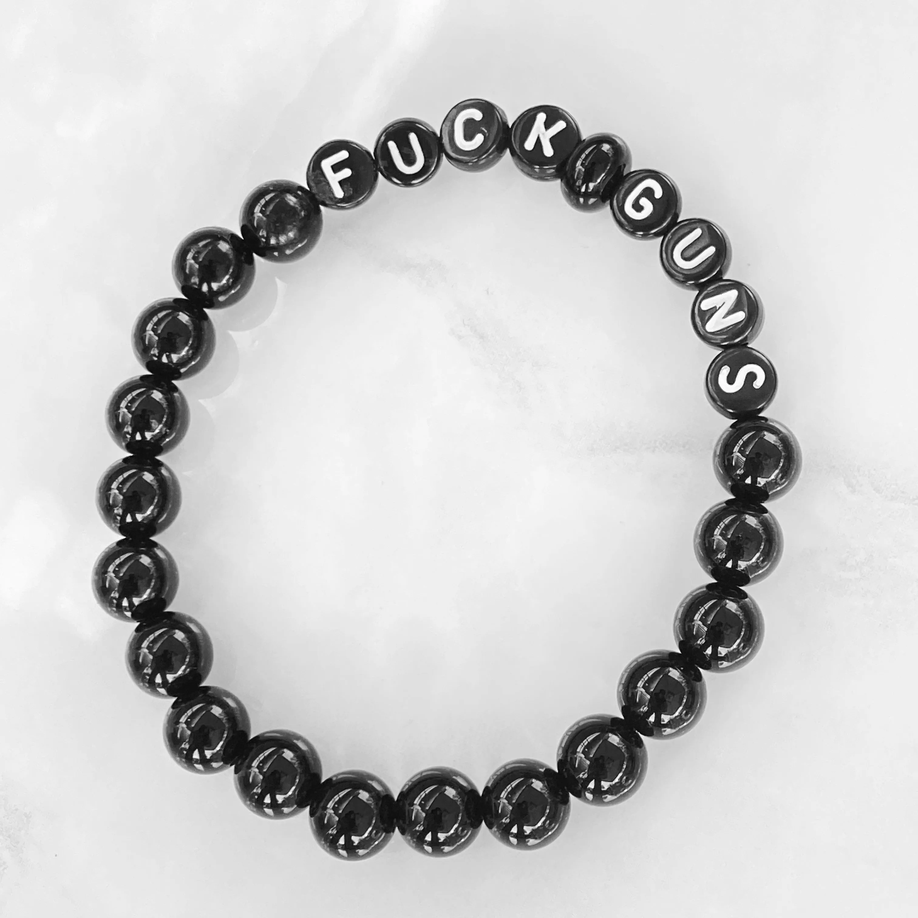 Black Onyx gemstone Fuck Guns stretch Bracelet