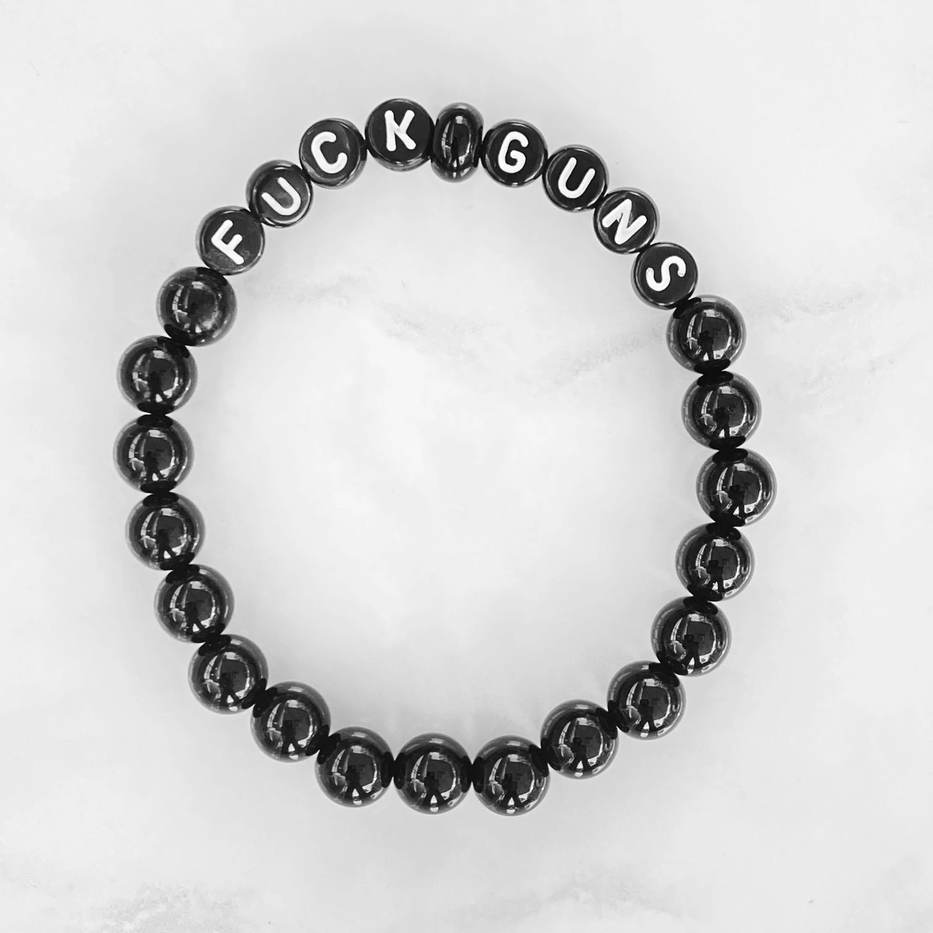 Black Onyx gemstone Fuck Guns stretch Bracelet